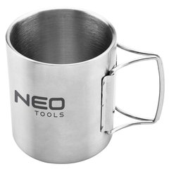 Кружка туристическая Neo Tools, 320 мл, нержавеющая сталь, складная ручка, чехол, 0.15кг 63-150 фото