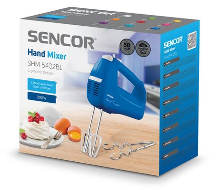 Sencor Міксер ручний, 200Вт, насадки -2, турборежим, 5 швидкостей, синій SHM5402BL фото