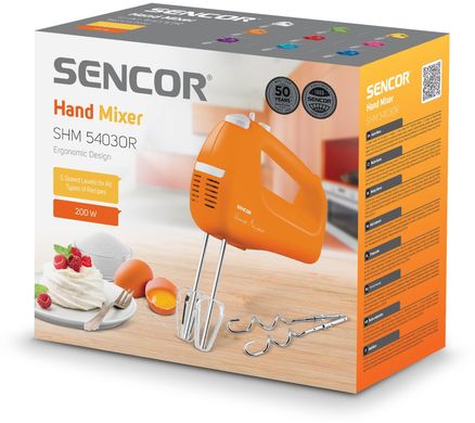 Sencor Міксер ручний, 200Вт, насадки -2, турборежим, 5 швидкостей, помаранчевий SHM5403OR фото