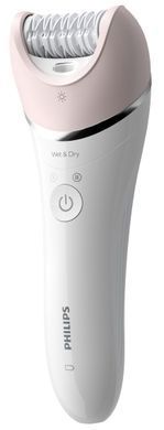 Philips Эпилятор 8000 series дисковый, аккумуляторный, пинцет.-32, влаж.+сух., с подсветкой, насадок-6, бело-розовый BRE721/00 фото