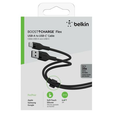 Belkin Кабель USB-A - USB-C силіконовий, з кліпсою, 2м, чорний CAB008BT2MBK фото