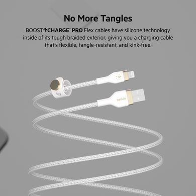 Belkin Кабель USB-A - Lightning плетений, силіконовий, з ремінцем на магніті, 1м, білий CAA010BT1MWH фото