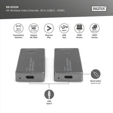 Digitus Беспроводной удлинитель USB-C > HDMI, 4K UHD, 30 м DS-55324 фото