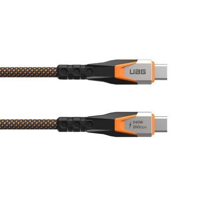 UAG Кабель USB-C > USB-C 3.2 зарядки/синхронизации 0.75м, 240Вт, Type-C, Rugged Double Braided Nylon, Black/Orange 9B4415114097 фото