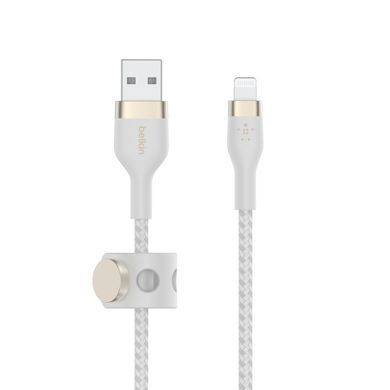 Belkin Кабель USB-A - Lightning плетений, силіконовий, з ремінцем на магніті, 1м, білий CAA010BT1MWH фото