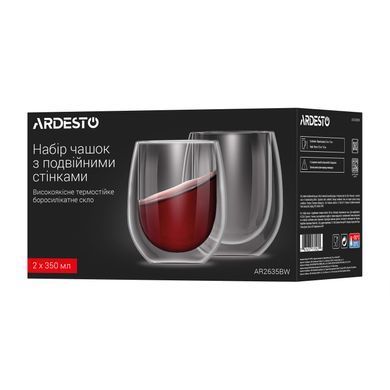 ARDESTO Набор чашек с двойными стенками, 350мл, 2шт, боросиликатное стекло, прозрачный AR2635BW фото