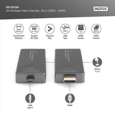 Digitus Беспроводной удлинитель USB-C > HDMI, 4K UHD, 30 м DS-55324 фото