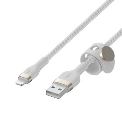 Belkin Кабель USB-A - Lightning плетений, силіконовий, з ремінцем на магніті, 1м, білий CAA010BT1MWH фото