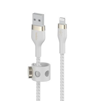 Belkin Кабель USB-A - Lightning плетений, силіконовий, з ремінцем на магніті, 1м, білий CAA010BT1MWH фото