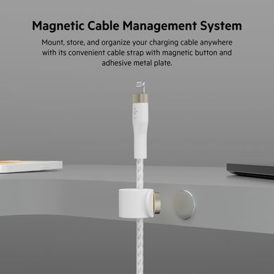 Belkin Кабель USB-A - Lightning плетений, силіконовий, з ремінцем на магніті, 1м, білий CAA010BT1MWH фото