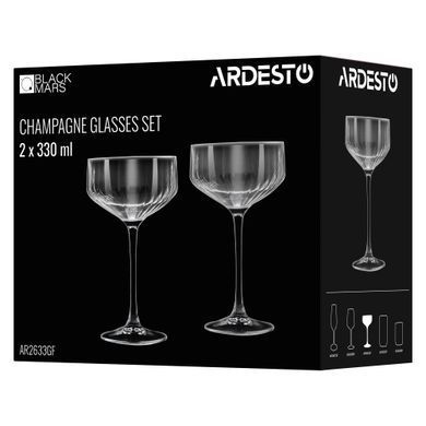 ARDESTO Champagne glasses set Black Mars 330ml, 2pcs, glass, grey AR2633GF фото