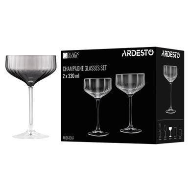 ARDESTO Champagne glasses set Black Mars 330ml, 2pcs, glass, grey AR2633GF фото