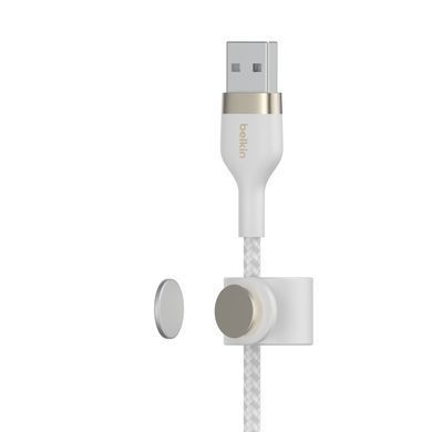 Belkin Кабель USB-A - Lightning плетений, силіконовий, з ремінцем на магніті, 1м, білий CAA010BT1MWH фото