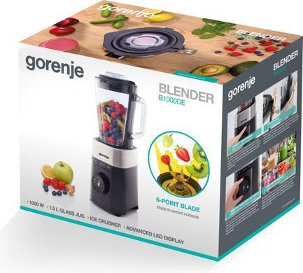 Gorenje Блендер стаціонарний 1000Вт, чаша-1500мл, скло, чорний