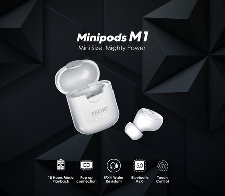 Гарнитура TECNO Minipods M1 Mono White 4895180759475 фото