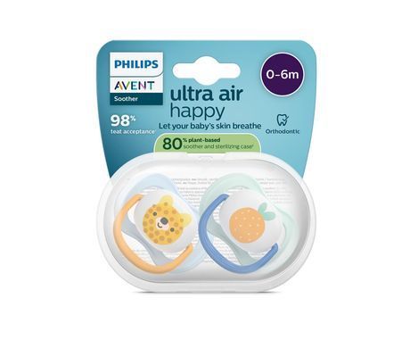 AVENT Пустушка Avent Ultra Air, 0-6 міс., 2шт, дизайн для хлопчиків. SCF080/23 фото