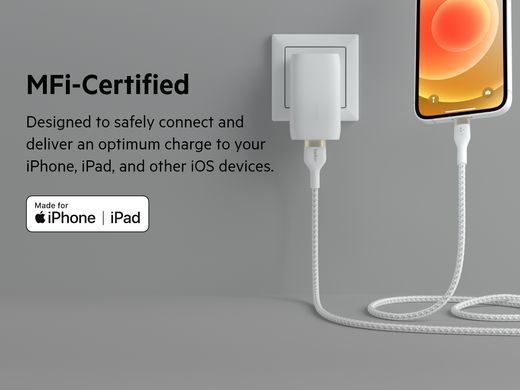 Belkin Кабель USB-A - Lightning плетений, силіконовий, з ремінцем на магніті, 1м, білий CAA010BT1MWH фото