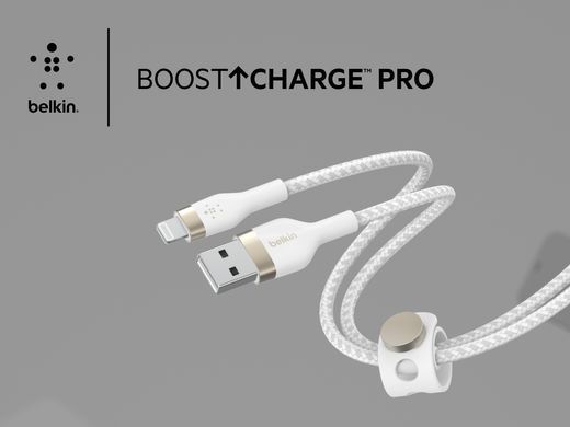 Belkin Кабель USB-A - Lightning плетений, силіконовий, з ремінцем на магніті, 1м, білий CAA010BT1MWH фото