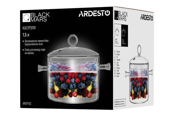 ARDESTO Каструля з кришкою Ardesto Black Mars 1.5л, боросилікатне скло AR0715GB фото