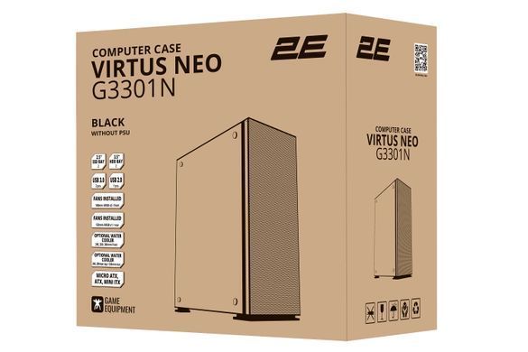 2E Gaming Корпус Virtus Neo G3301N без БП 2xUSB3.0, 1xUSB 2.0 3x140мм ARGB, 1x120мм ARGB VGA 340мм LCS ready контроллер с пультом TG Side Panel ATX чёрный 2E-G3301N фото