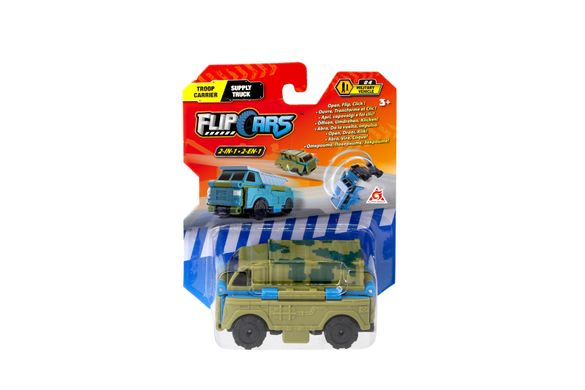 Машинка-трансформер Flip Cars 2 в 1 Військовий транспорт, Військова вантажівка і Самоскид EU463875-27 фото