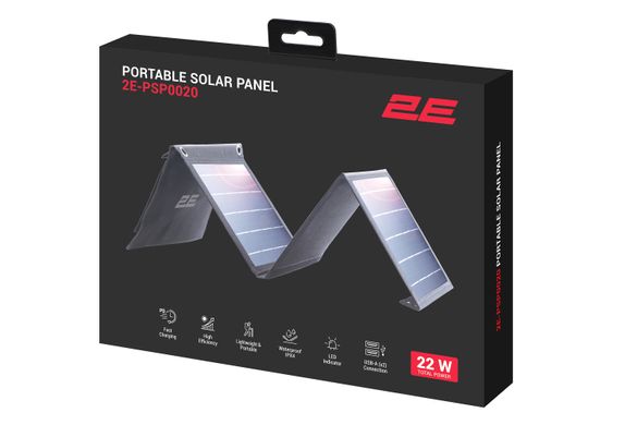 Портативна сонячна панель 2E, DC 22 Вт, 2х USB-A 5В/2.4А 2E-PSP0020 фото