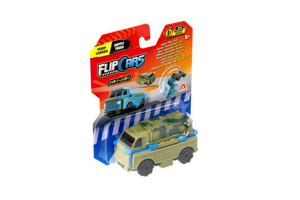 Машинка-трансформер Flip Cars 2 в 1 Военный транспорт, Военный грузовик и Самосвал EU463875-27 фото