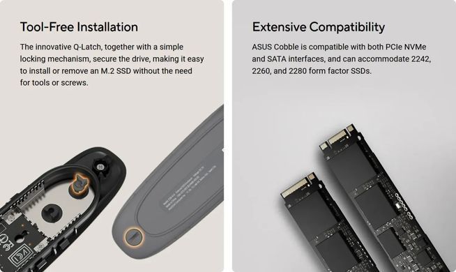 ASUS Портативний корпус для SSD COBBLE/BLK/G/AS/ESD-A1A/BLK/G/ PCIe NVMe M.2 2230/2242/2260/2280 USB Type-C 3.2 Gen 2x1 90DD02R0-M09000 фото