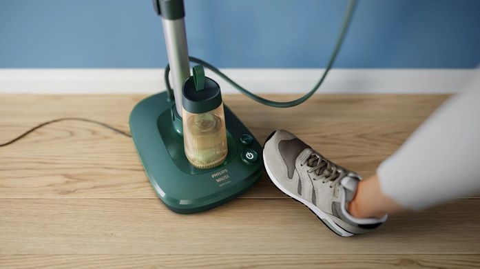 Philips Гладильная система Series 6000, 1800Вт, 1100мл, паровой удар -90гр, постоянный пар - 45гр, верт. Отпаривание+ доска, керам. подошва, темно зеленый AIS6020/70 фото