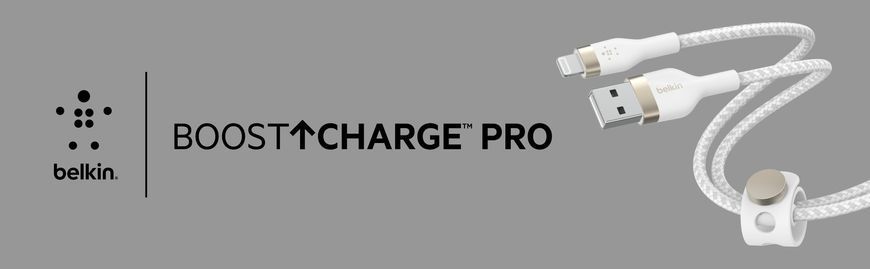 Belkin Кабель USB-A - Lightning плетений, силіконовий, з ремінцем на магніті, 1м, білий CAA010BT1MWH фото