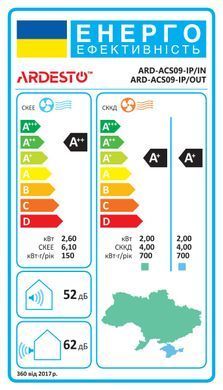 ARDESTO Кондиціонер CoolSmartPro 25м2 інвертор 9000BTU 2.5кВт A++/A+ -25&deg;С Wi-Fi R32 білий