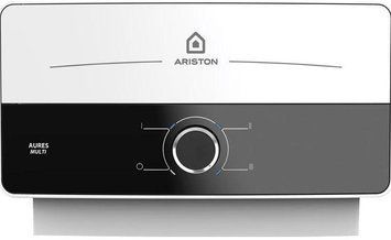 Ariston Водонагрівач електр. проточний AURES SM 7.7, 4,4л.хв, 7,7кВт, горизонтальний монтаж, мех. кер-ння, A, В'єтнам, біло-чорний