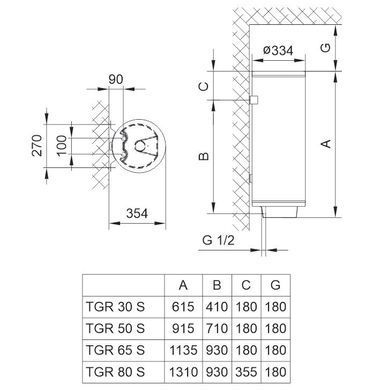 Tiki Водонагрівач електр. слім TGR, 30л, 2кВт, мех. кер-ння, D, білий