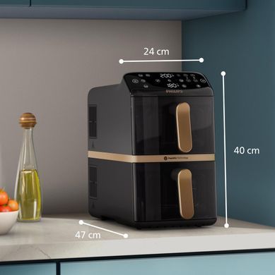 Philips Мультипіч Stacked Dual 2300Вт, чаша-5+5л, сенсорне управл., 6 авто. программ, пластик, чорний NA462/70 фото