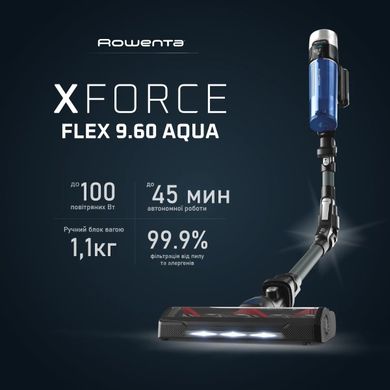 Rowenta Пилосос безпровідний X-Force 9.6 Aqua Animal, 250Вт, вологе прибирання, конт пил -0.4л, автон. робота до 45хв, чорно-синій RH20C7WO фото