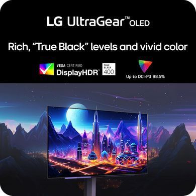 LG Монітор 27" 27GS95QE-B 2xHDMI, DP, USB, Audio, OLED, 2560x1440, 240Hz, 0.03ms, DCI-P3 98.5%, G-SYNC, FreeSync, AdaptiveSync, Pivot, DisplayHDR TRUE BLACK 400 27GS95QE-B фото