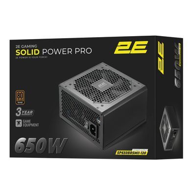 2E Gaming Блок живлення 2E GAMING Solid Power Pro ATX3.1 GEN5.0 (650W), >85%, 80+ Bronze, 120мм, 1xMB 24pin(20+4), 2xCPU 8pin(4+4), 3xMolex, 6xSATA, 4xPCIe 8pin(6+2), 1x12VHPWR, Semi Modular 2E-SP650BRSMII-120 фото