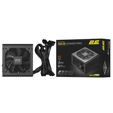 2E Gaming Блок живлення 2E GAMING Solid Power Pro ATX3.1 GEN5.0 (650W), >85%, 80+ Bronze, 120мм, 1xMB 24pin(20+4), 2xCPU 8pin(4+4), 3xMolex, 6xSATA, 4xPCIe 8pin(6+2), 1x12VHPWR, Semi Modular 2E-SP650BRSMII-120 фото