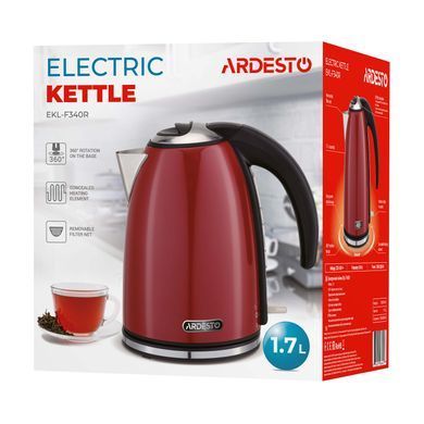 Електрочайник Ardesto EKL-F340R, 1,7л, метал, глянець, STRIX, червоний EKL-F340R фото