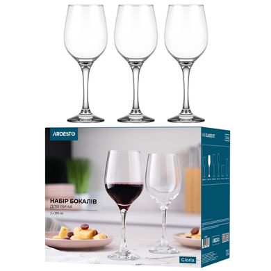 ARDESTO Набор бокалов для вина Gloria 395мл, 3шт, стекло, прозрачный AR2639GWT фото