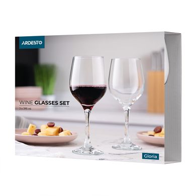 ARDESTO Набор бокалов для вина Gloria 395мл, 3шт, стекло, прозрачный AR2639GWT фото