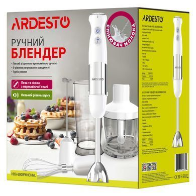 ARDESTO Блендер погружной HBG-800WWHCHML, 800Вт, 4в1, чаша-600мл, чопер 500мл, бело-серебристый HBG-800WWHCHML фото
