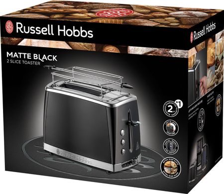 Тостер Russell Hobbs Matte Black 2 Slice, 1550Вт, нержавіюча сталь, підігрів, розморозка, чорний 26150-56 фото