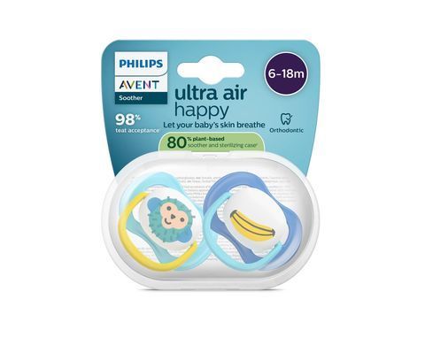 AVENT Пустушка Avent Ultra Air, 6-18 міс., 2шт, дизайн для хлопчиків. SCF080/26 фото