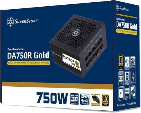 SilverStone Блок живлення Decathlon (750W), >90%, 80+ Gold, 120мм, 1xMB, 24pin(20+4), 2xCPU 8pin(4+4), 4xMolex, 8xSATA, 4xPCIe 8pin(6+2), 1 x 12V-2x6, Fully modular SST-DA750R-GMA фото