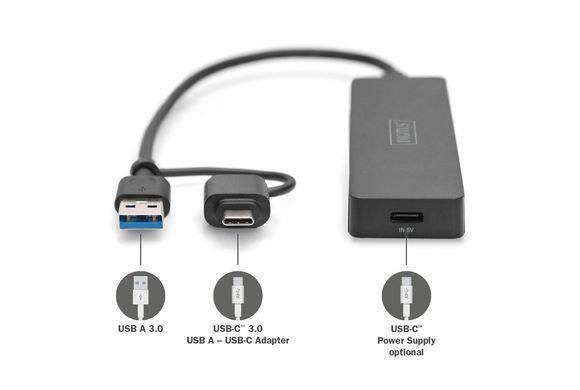 Digitus Хаб DIGITUS USB-A/C > 4хUSB-А, 0,2 м, активний (опція) DA-70235 фото