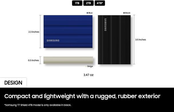 Samsung Портативний SSD 4TB USB 3.2 Gen 2 Type-C T7 Shield MU-PE4T0S/EU фото