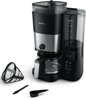 Philips Кавоварка крапельна All-in-1 Brew, 1.25л, зерно+мелена, дисплей, підігрів кавника, кавомолка, чорний HD7900/50 фото
