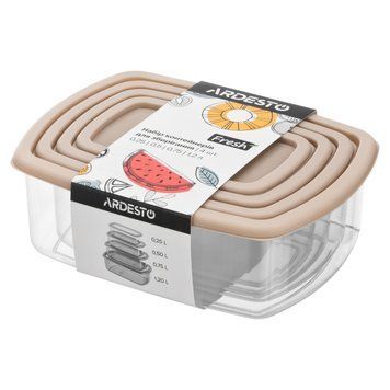ARDESTO Набір контейнерів для зберігання харчових продуктів ARDESTO Fresh 0.25/0.5/0.75/1.2л, пластик, прямокутна, бежевий AR1312B фото