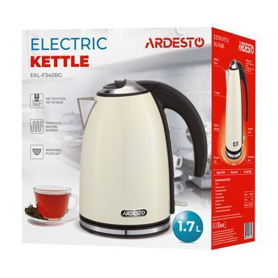 Електрочайник Ardesto EKL-F340BG, 1,7л, метал, глянець, STRIX, бежевий EKL-F340BG фото